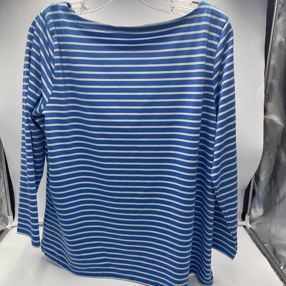 Vineyard Vines Sankaty Long-Sleeve Blue & White Stripe Boat Neck Top - Size XL